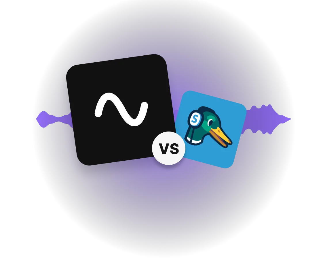 Comparison of two app logos on a purple glowing background with a sound wave: Nitter logo on black, DuckDuckGo logo on blue with a duck wearing headphones, separated by a white circle with 'vs'.
